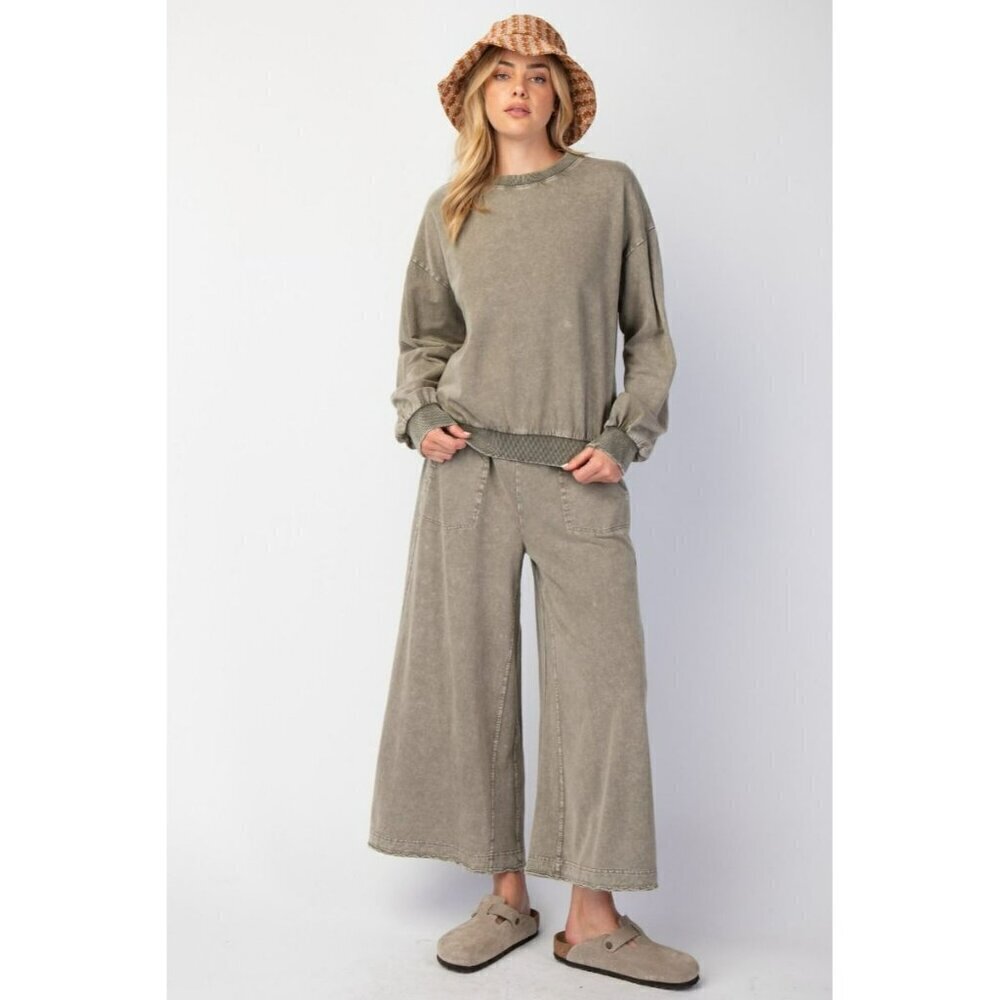Cozy On The Go Mineral Washed Terry Knit Pants in Faded Mocha - Picture 2 of 5